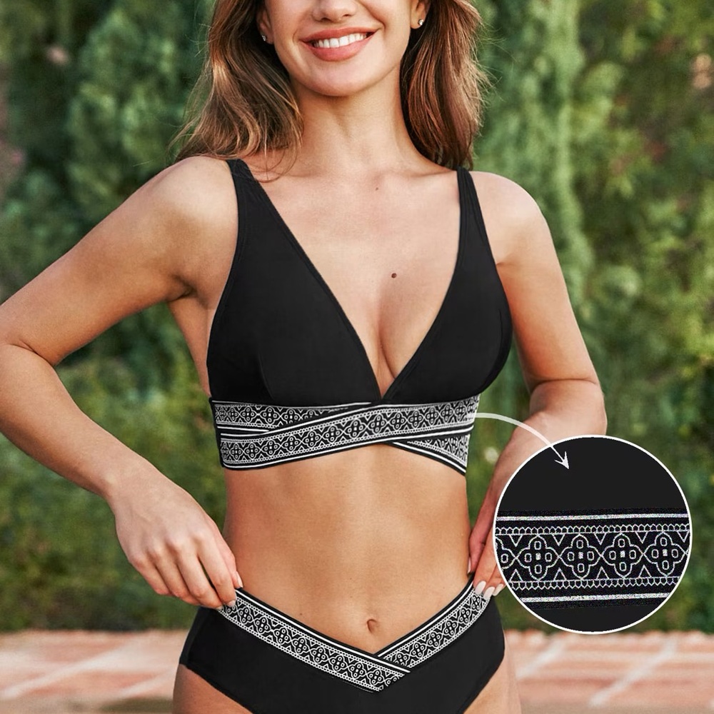 Boho Banded Bikini Bralette & V-Waist Bottoms Set